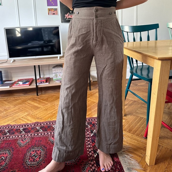 Toast vintage size 8 (U.S. women’s 4) wide leg brown thick linen pants tailored - Picture 1 of 6